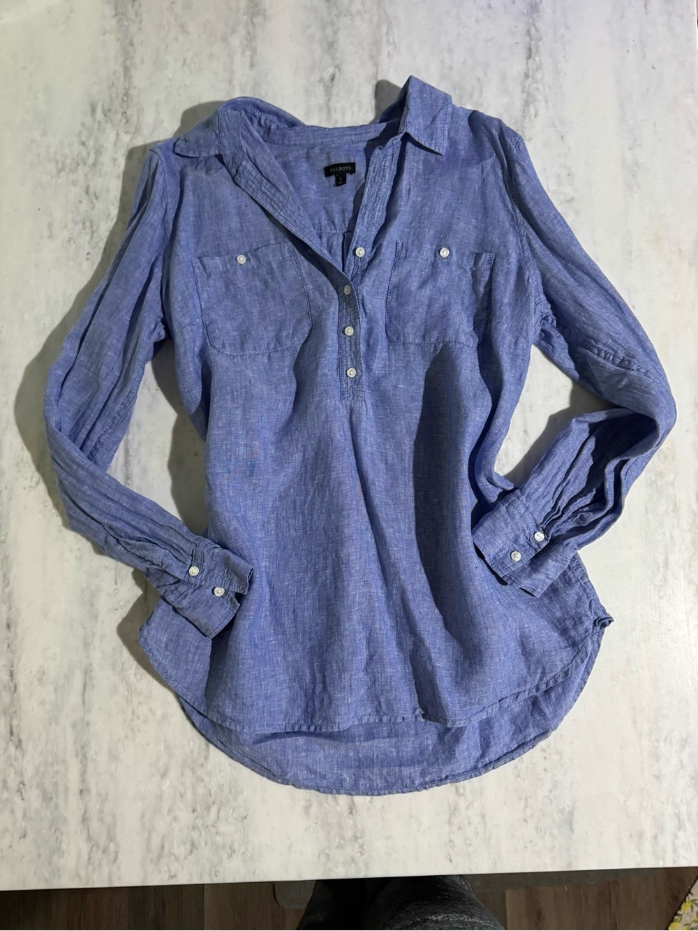 Talbots Light Blue Linen Lightweight Button-Front Long Sleeve Shirt size Large